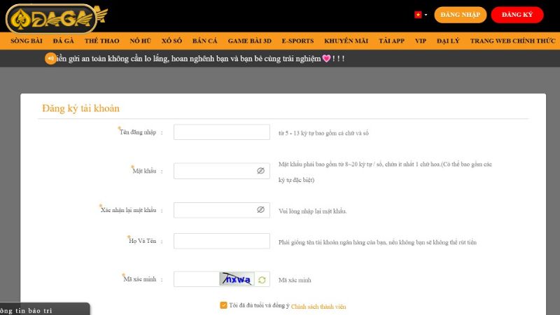 Đăng ký tài khoản nhà cái DAGA